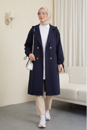 Kapaklı Cepli Kolu Bağcıklı Trençkot  -Laci