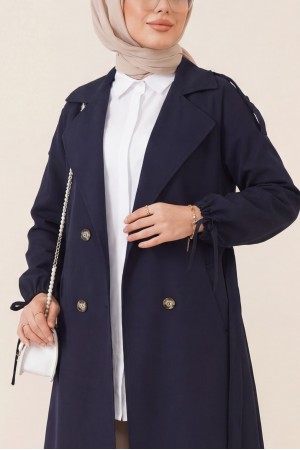 Kapaklı Cepli Kolu Bağcıklı Trençkot  -Laci