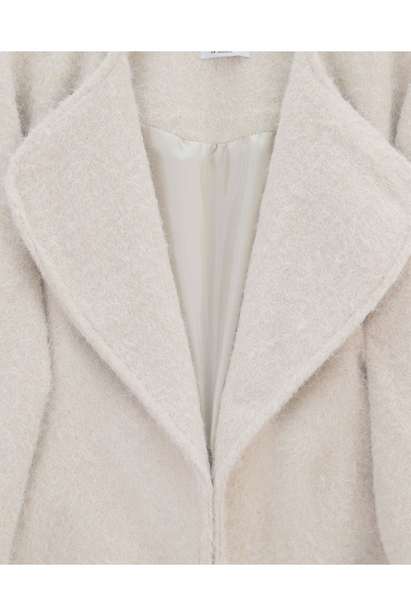 Shawl Collar Lined Pocket Boucle Jacket -Ecru