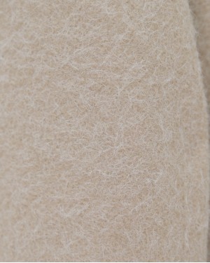 Double Pocket Front Buttoned Lined Boucle Coat - Beige