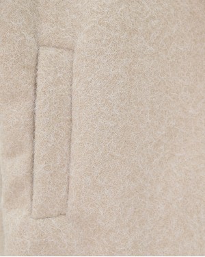 Double Pocket Front Buttoned Lined Boucle Coat - Beige