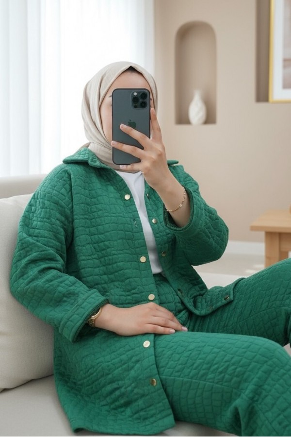 بدلة مبطن بياقة بأزرار -أخضر