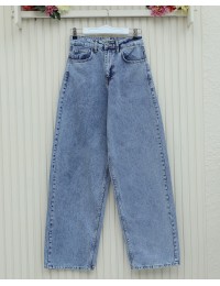 Cepli Bol Paça Fermuarlı Kot Pantolon -Buz Mavi