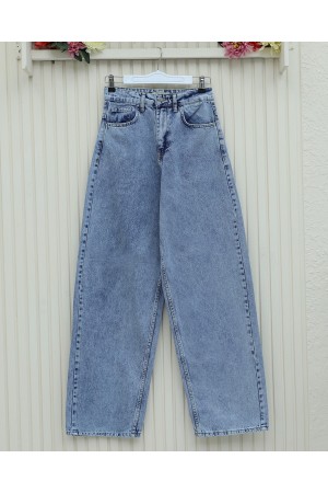 Cepli Bol Paça Fermuarlı Kot Pantolon -Buz Mavi