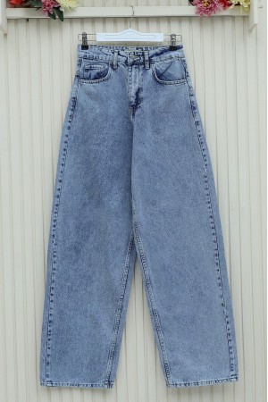 Cepli Bol Paça Fermuarlı Kot Pantolon -Buz Mavi