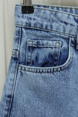 Cepli Bol Paça Fermuarlı Kot Pantolon -Buz Mavi