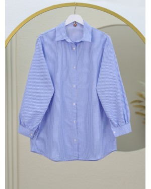 Striped Shirt with Sprinkled Stone Detail -Blue