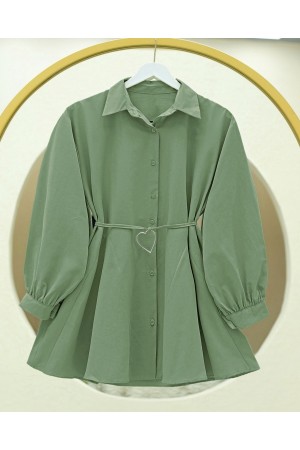 تونيك من قماش البوبلين بأزرار      -خاكي