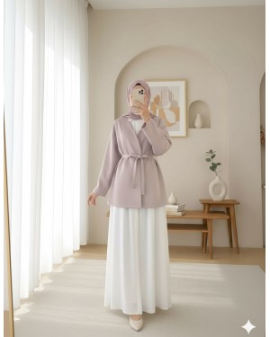 Beli Kuşaklı V Yaka  Scuba Kimono  -Bej