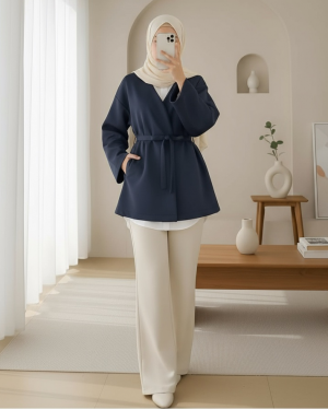 Beli Kuşaklı V Yaka  Scuba Kimono  -Laci