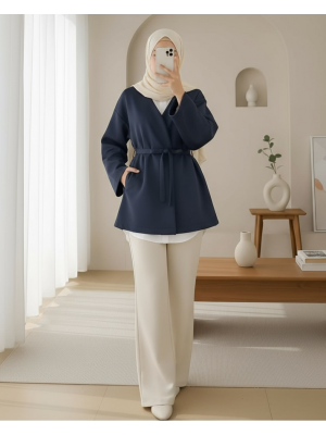 Beli Kuşaklı V Yaka  Scuba Kimono  -Laci