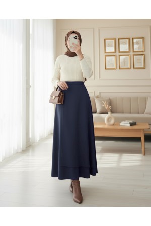 تنورة غوص مزدوجة الطبقات من الأمام المتقاطع  -كحلي