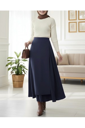 تنورة غوص مزدوجة الطبقات من الأمام المتقاطع  -كحلي