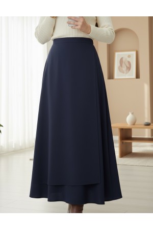 تنورة غوص مزدوجة الطبقات من الأمام المتقاطع  -كحلي