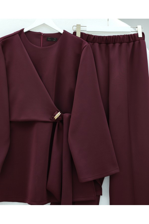 Scuba Suit with Cross Front and Slit -Maroon