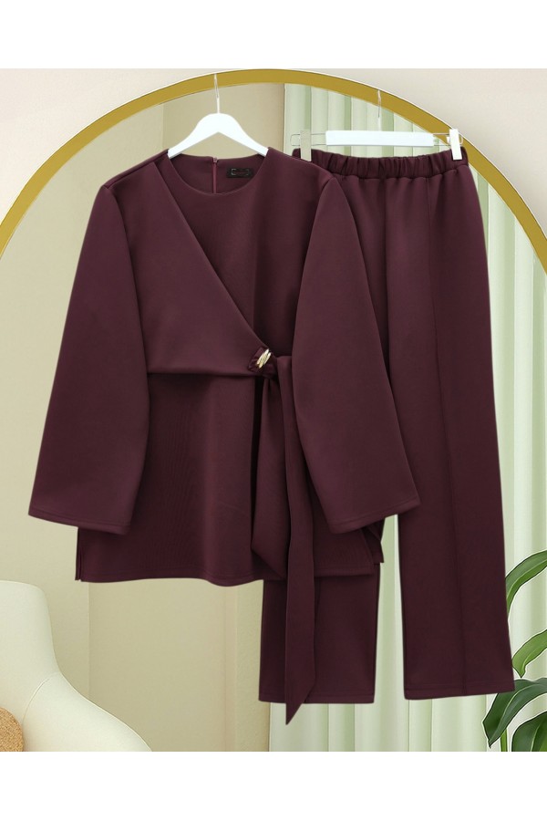Scuba Suit with Cross Front and Slit -Maroon