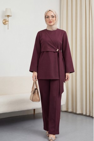 Önü Çapraz Bağlamalı Yırtmaçlı Scuba Takım  -Bordo