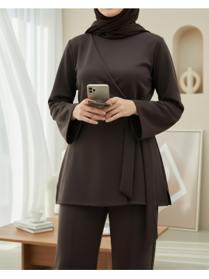 Önü Çapraz Bağlamalı Yırtmaçlı Scuba Takım  -K. Kahve