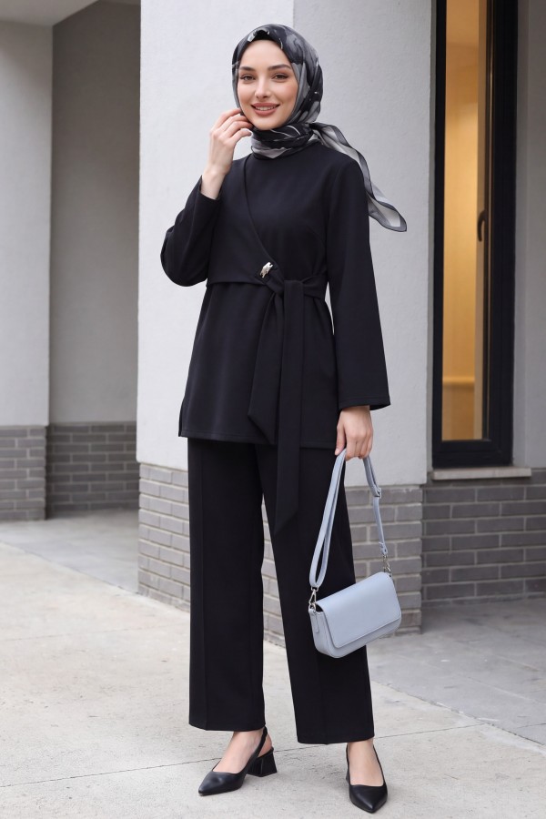 Scuba Suit with Cross Front and Slit -Black