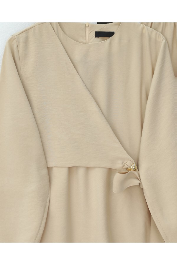 Modal Suit with Cross-Tie Waist Trousers - Beige