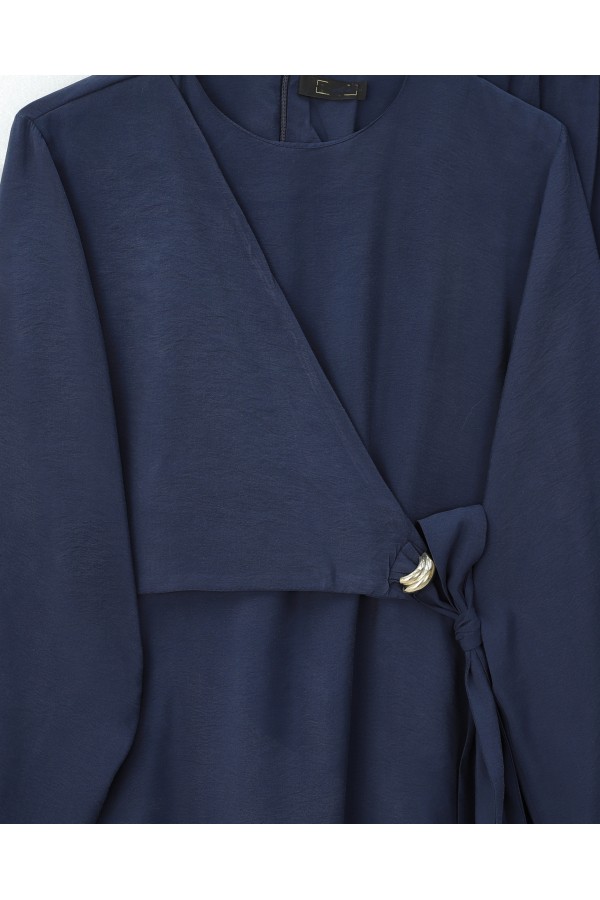 Modal Suit with Cross-Tie Waist Trousers -Navy blue