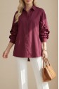 Buttoned Poplin Shirt with Ruffled Sleeves -Maroon