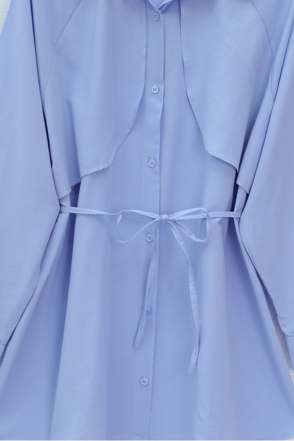 Bolero Detaylı Bağcıklı Poplin Tunik -Bebe Mavi