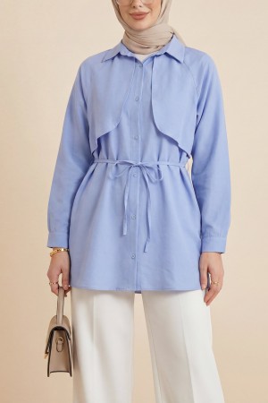 Bolero Detaylı Bağcıklı Poplin Tunik -Bebe Mavi