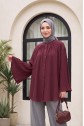 Yuvarlak Yaka Düğmeli İspanyol Kol Siena Tunik -Bordo