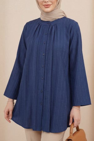 Yuvarlak Yaka Düğmeli İspanyol Kol Siena Tunik -Laci