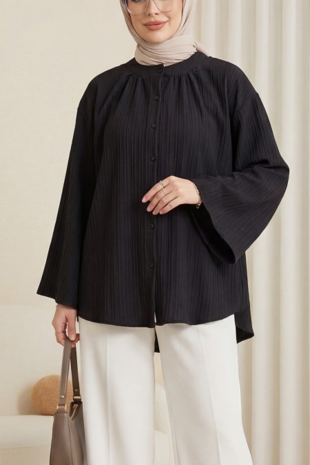 Yuvarlak Yaka Düğmeli İspanyol Kol Siena...