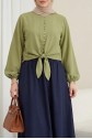 Modal Shirt with Tie -Olive