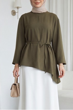 Asymmetrical Cut, Drawstring Waist, Oversize Modal Tunic -Camouflage