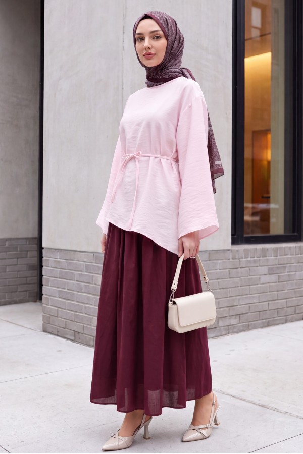 Asymmetrical Cut, Drawstring Waist, Oversize Modal Tunic  -Powder