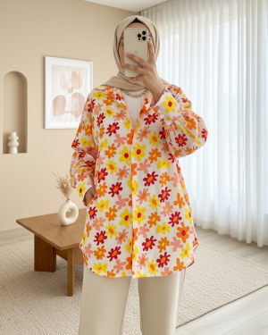 Floral Pattern Back Long Shirt -Orange