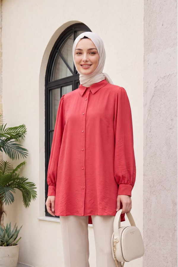 Balloon Sleeve Plain Tunic -Garnet Color