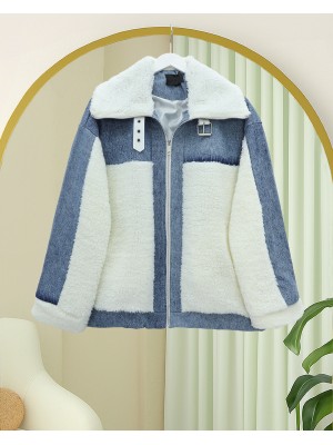 Kot Detaylı Astarlı Cepli Peluş Mont -Beyaz