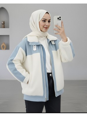 Kot Detaylı Astarlı Cepli Peluş Mont -Beyaz