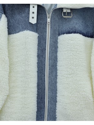 Kot Detaylı Astarlı Cepli Peluş Mont -Beyaz