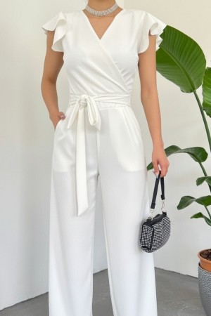 جمبسوت مزين بسحاب   -أبيض