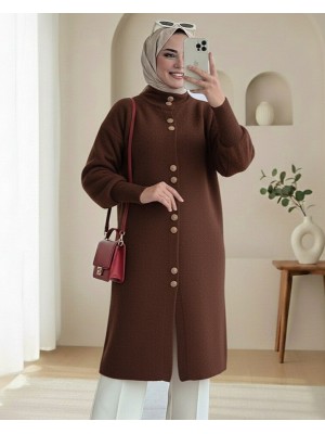 Önü Düğmeli Uzun Sakallı Yumoş  Hırka -Kahve