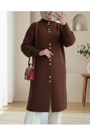 كارديجان ناعم ذو لحية طويلة وأزرار أمامية -بنى