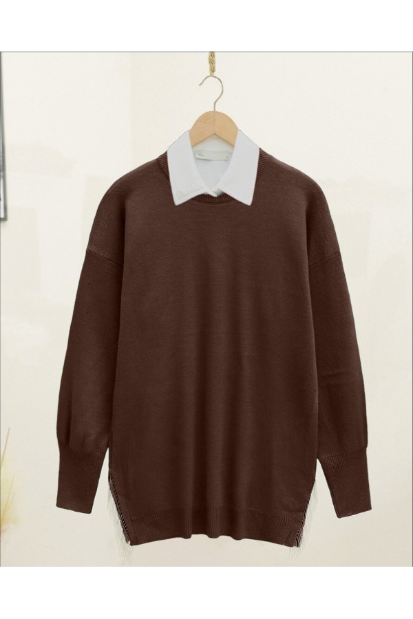 Ripped Tassel Knitwear Sweater -Brown