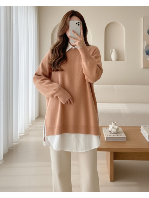 Yırtmacı Püsküllü Triko Kazak -Vizon