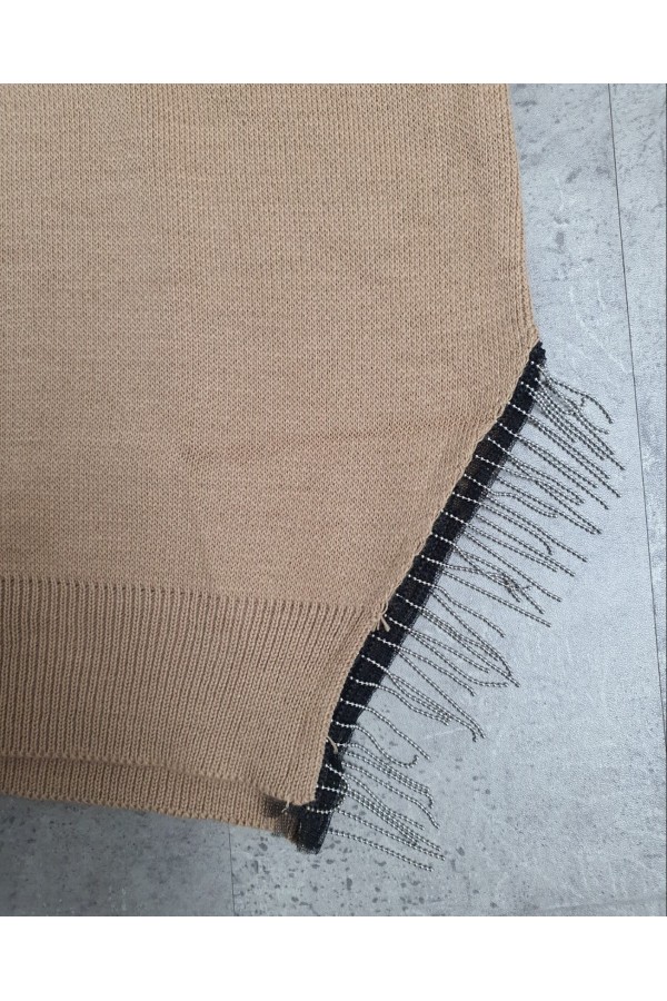 Ripped Tassel Knitwear Sweater -Mink color
