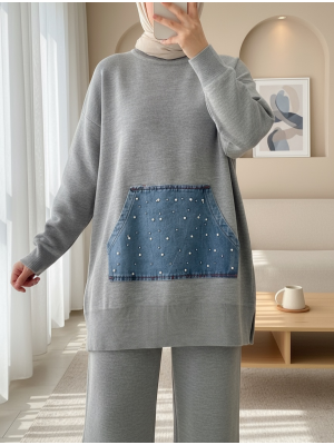 Kot Kanguru Cepli Triko Takım -Gri