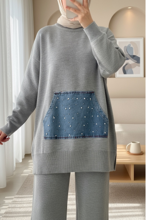 Kot Kanguru Cepli Triko Takım -Gri