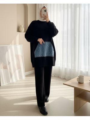 Kot Kanguru Cepli Triko Takım -Siyah