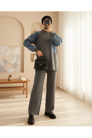 Cebi Fermuarlı Triko Takım -Füme