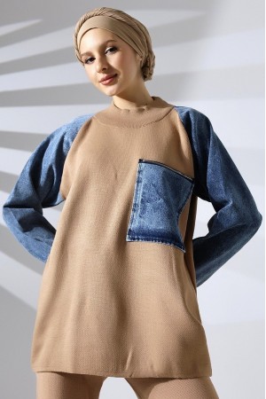 Cebi Fermuarlı Triko Takım -Vizon